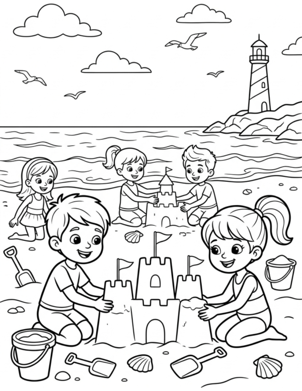 Sandcastles at the Beach coloring page